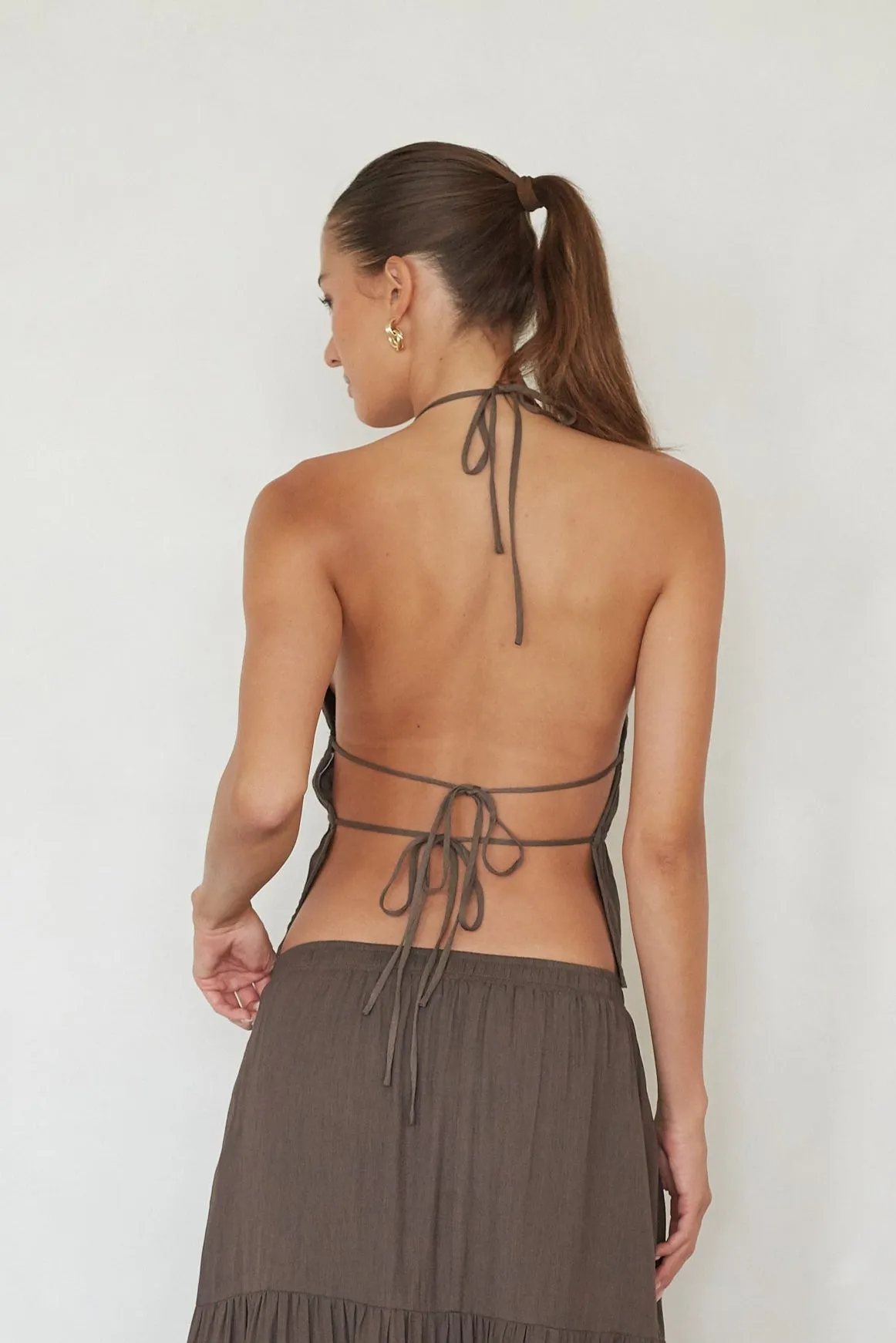 Hope Ruched Open Back Top fall tone