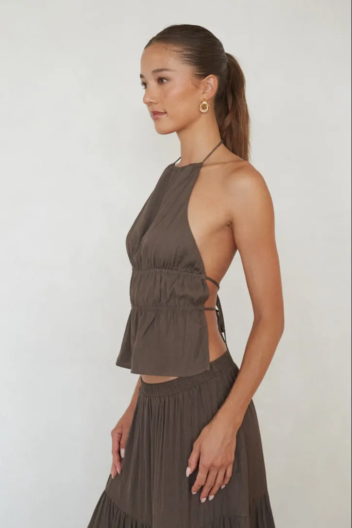 Hope Ruched Open Back Top fall tone