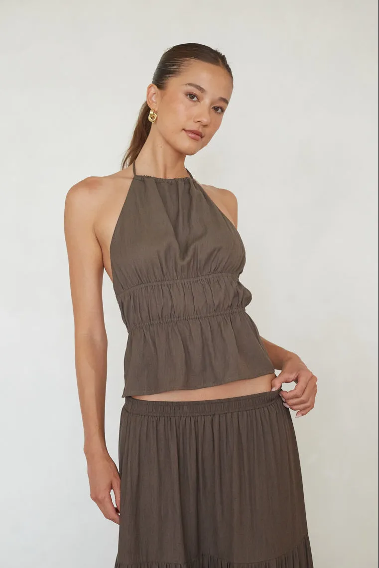 Hope Ruched Open Back Top fall tone