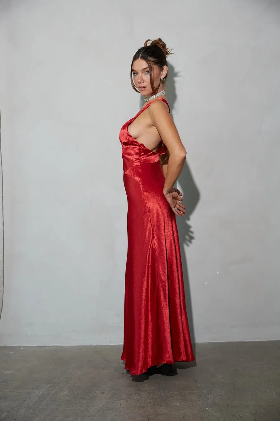 Illianna Open Back Satin Maxi Dress vibe glow