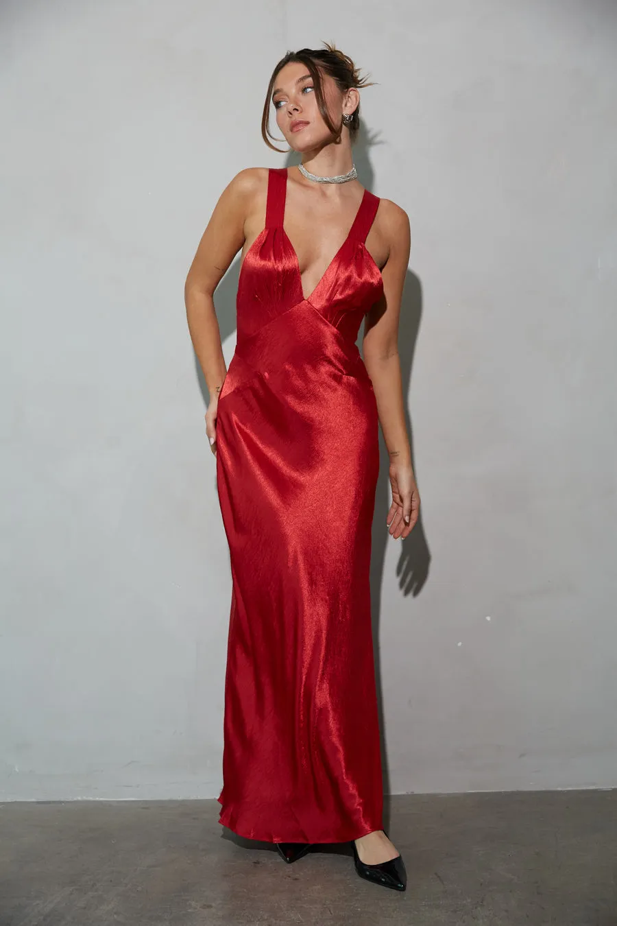 Illianna Open Back Satin Maxi Dress vibe glow