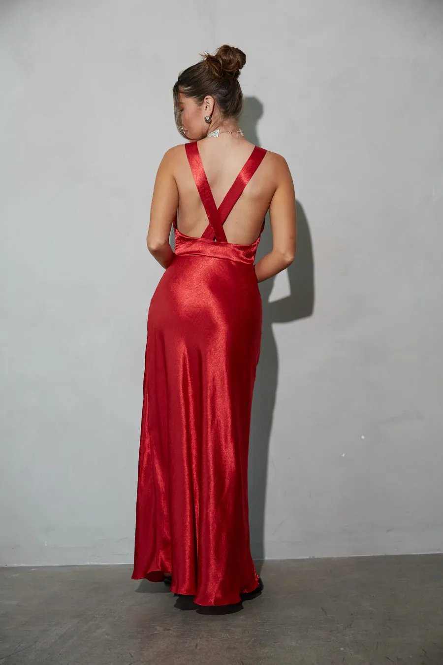 Illianna Open Back Satin Maxi Dress vibe glow