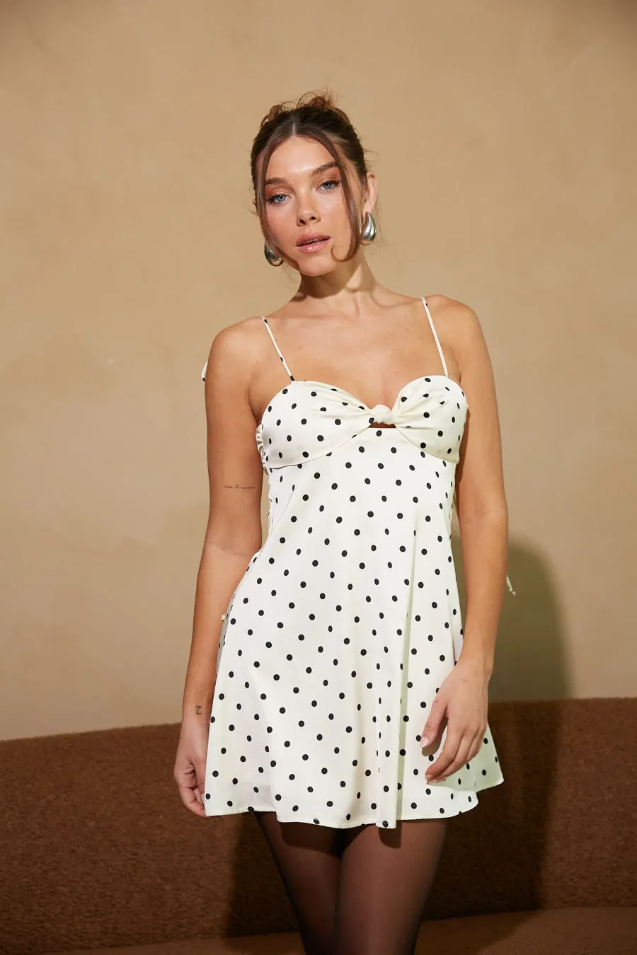 Ilona Polka Dot Mini Dress skin soft