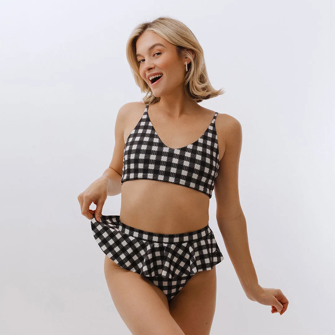 Island Time Black and White Peplum Bikini Bottoms wave zone
