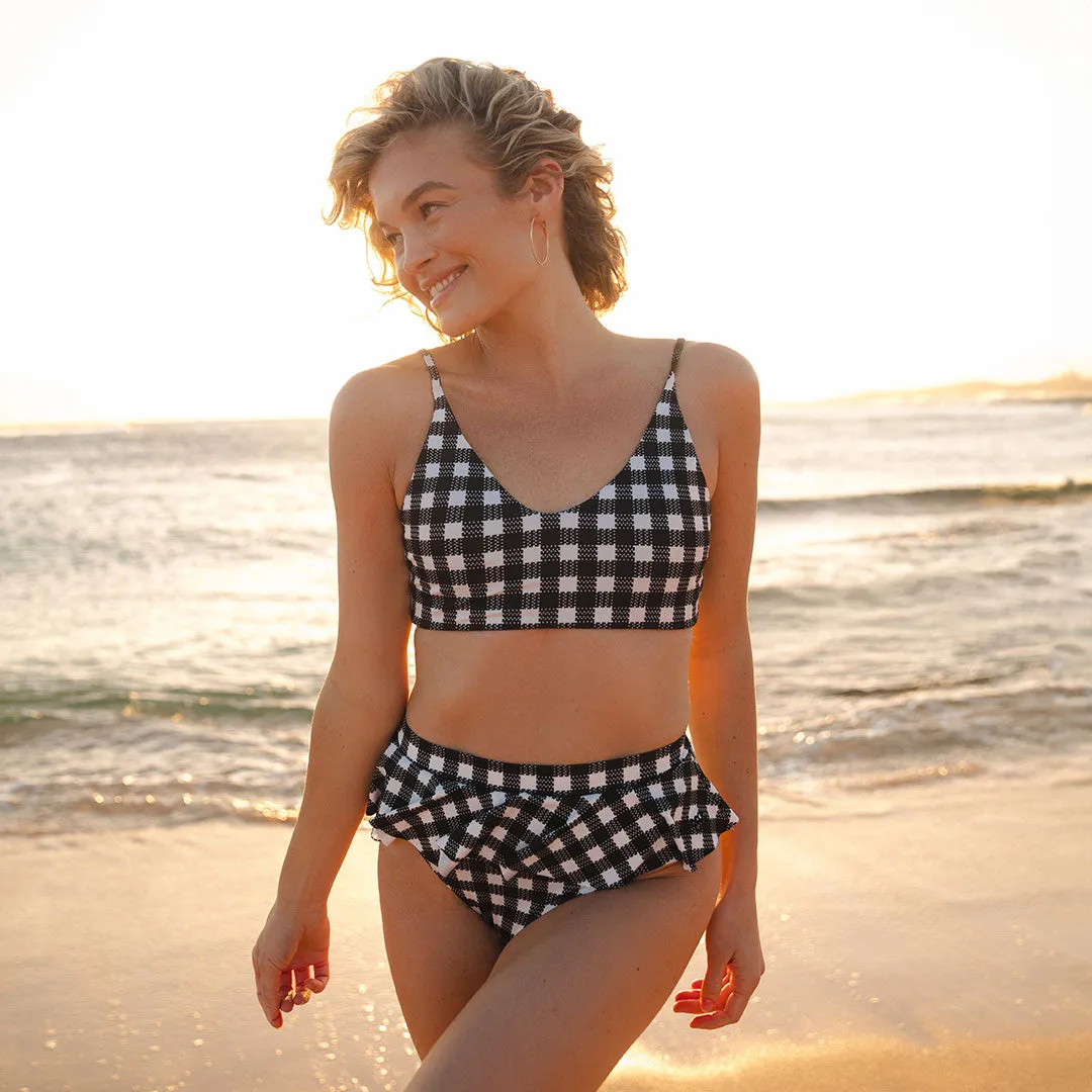 Island Time Black and White Peplum Bikini Bottoms wave zone