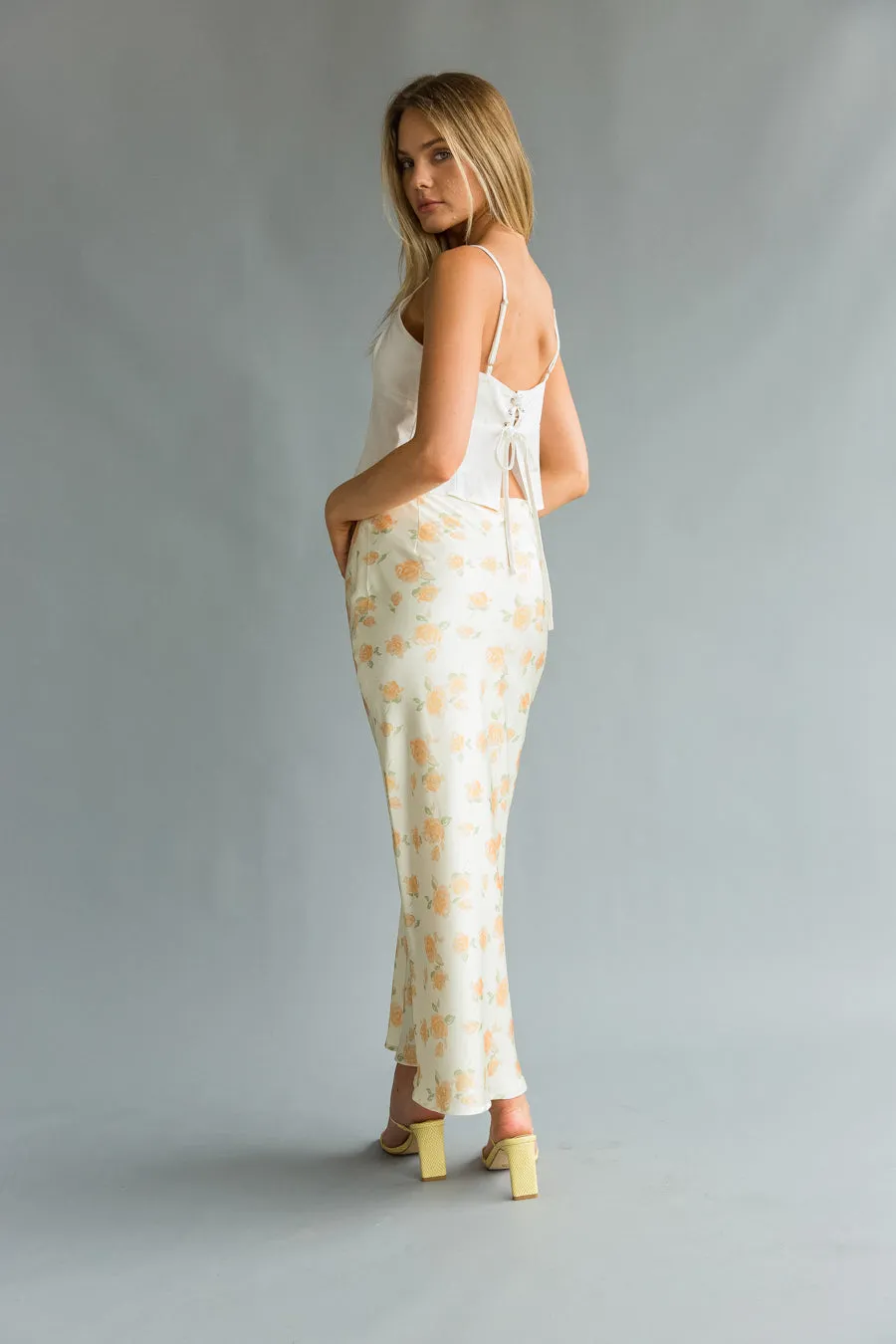 Issa Floral Satin Maxi Skirt free twist