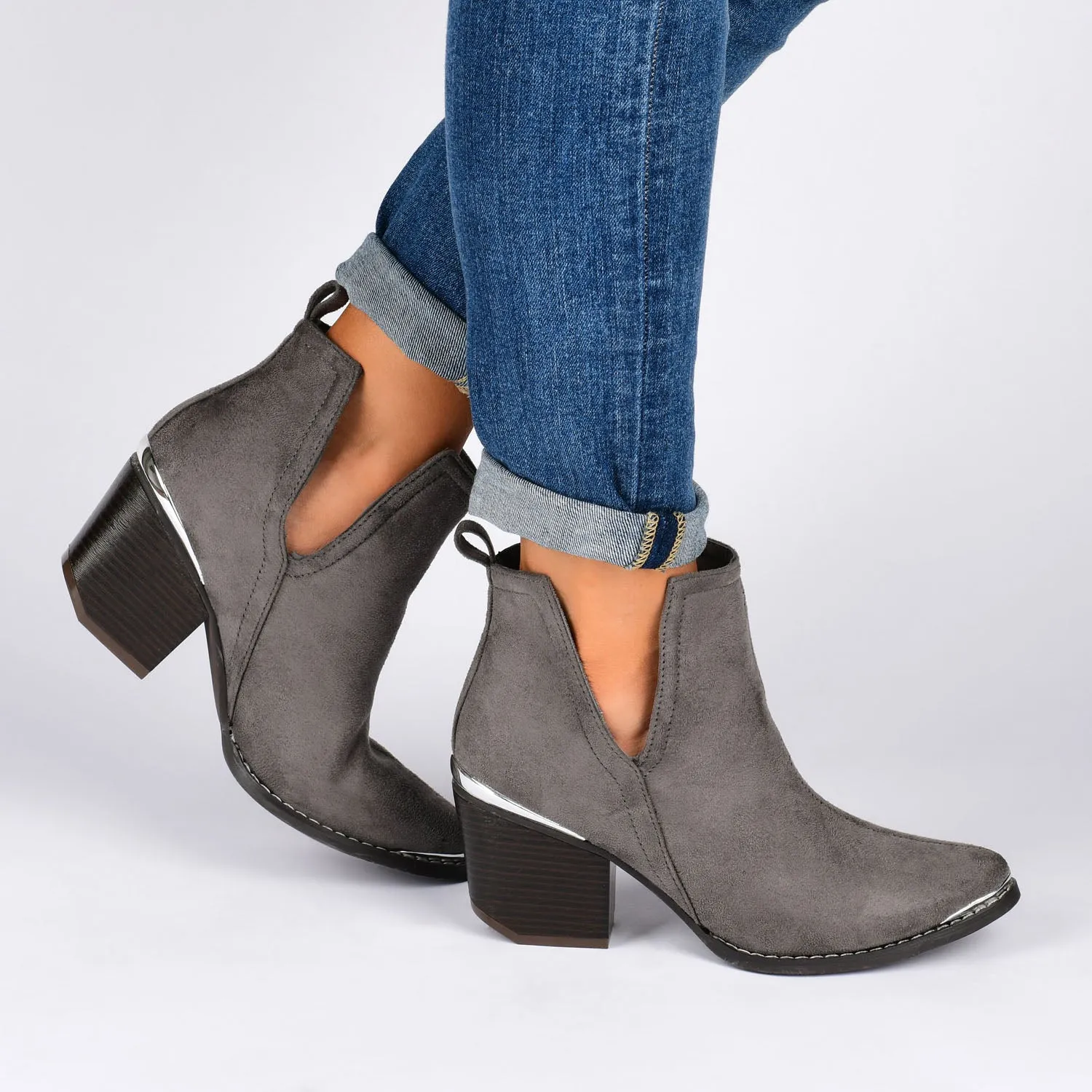 ISSLA CUTOUT BOOTIES IN FAUX SUEDE leather grain