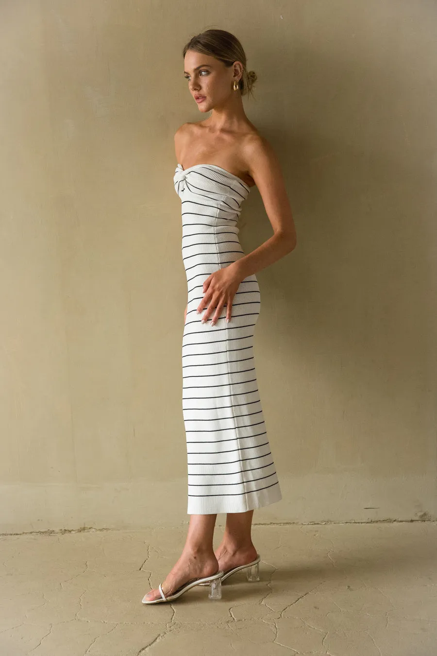 Jaclyn Strapless Twist Front Knit Midi Dress layer free