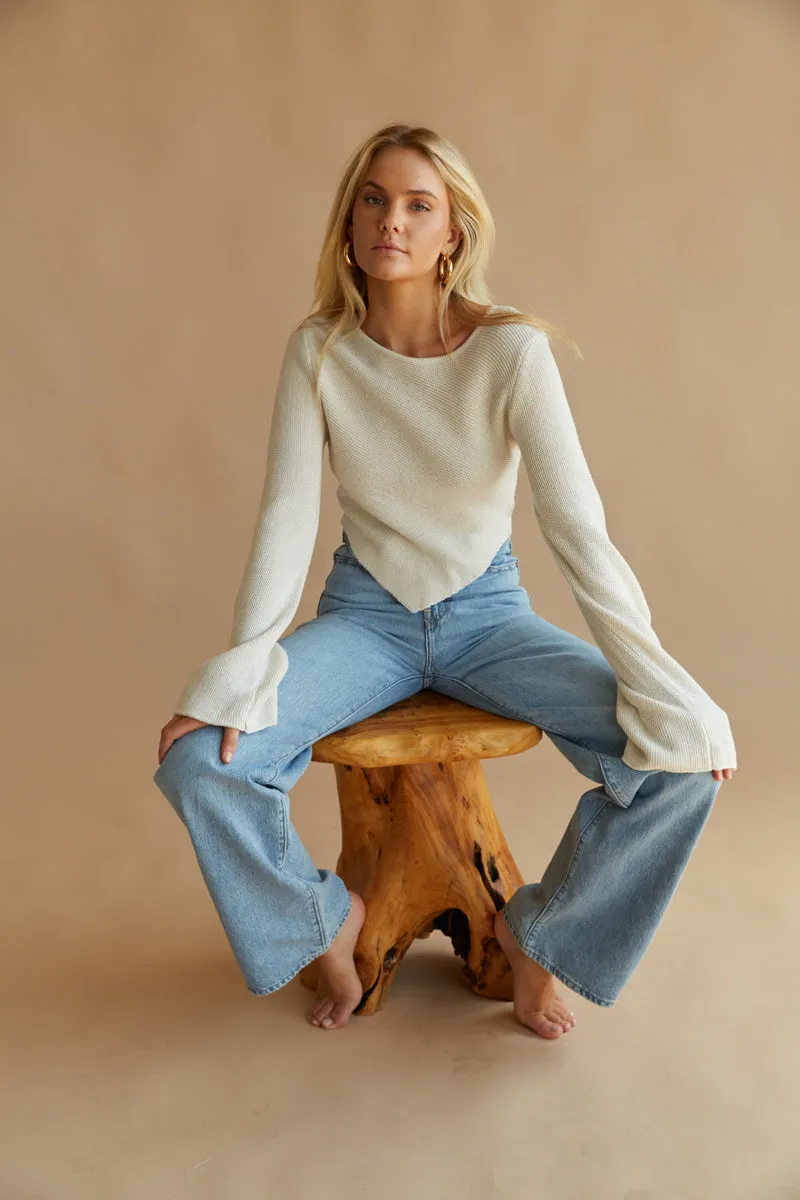 Janelle Open Back Sweater Top sheer piece