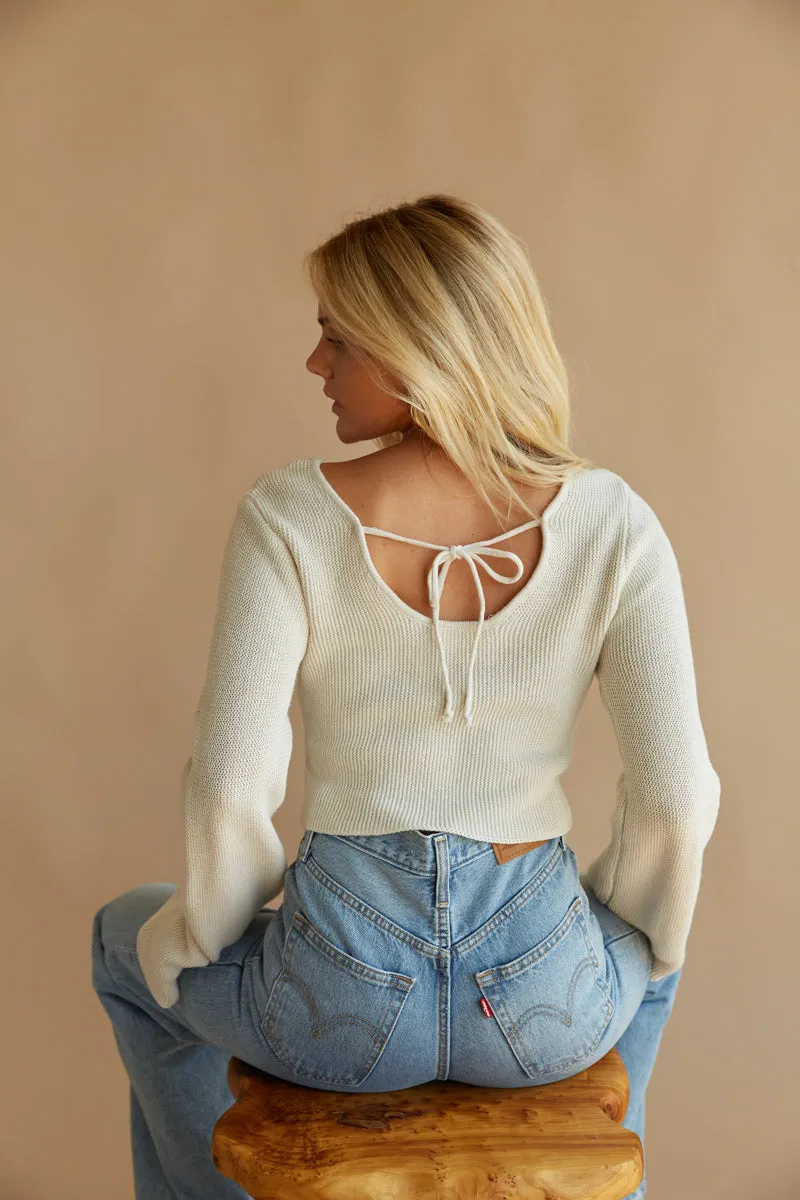 Janelle Open Back Sweater Top sheer piece