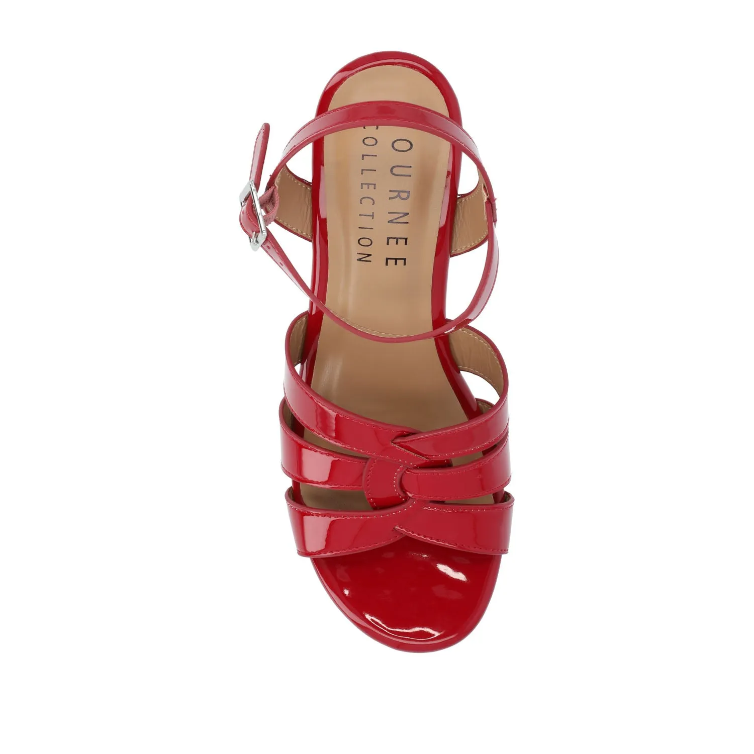 JANIA BLOCK HEELED SANDALS IN PATENT travel light