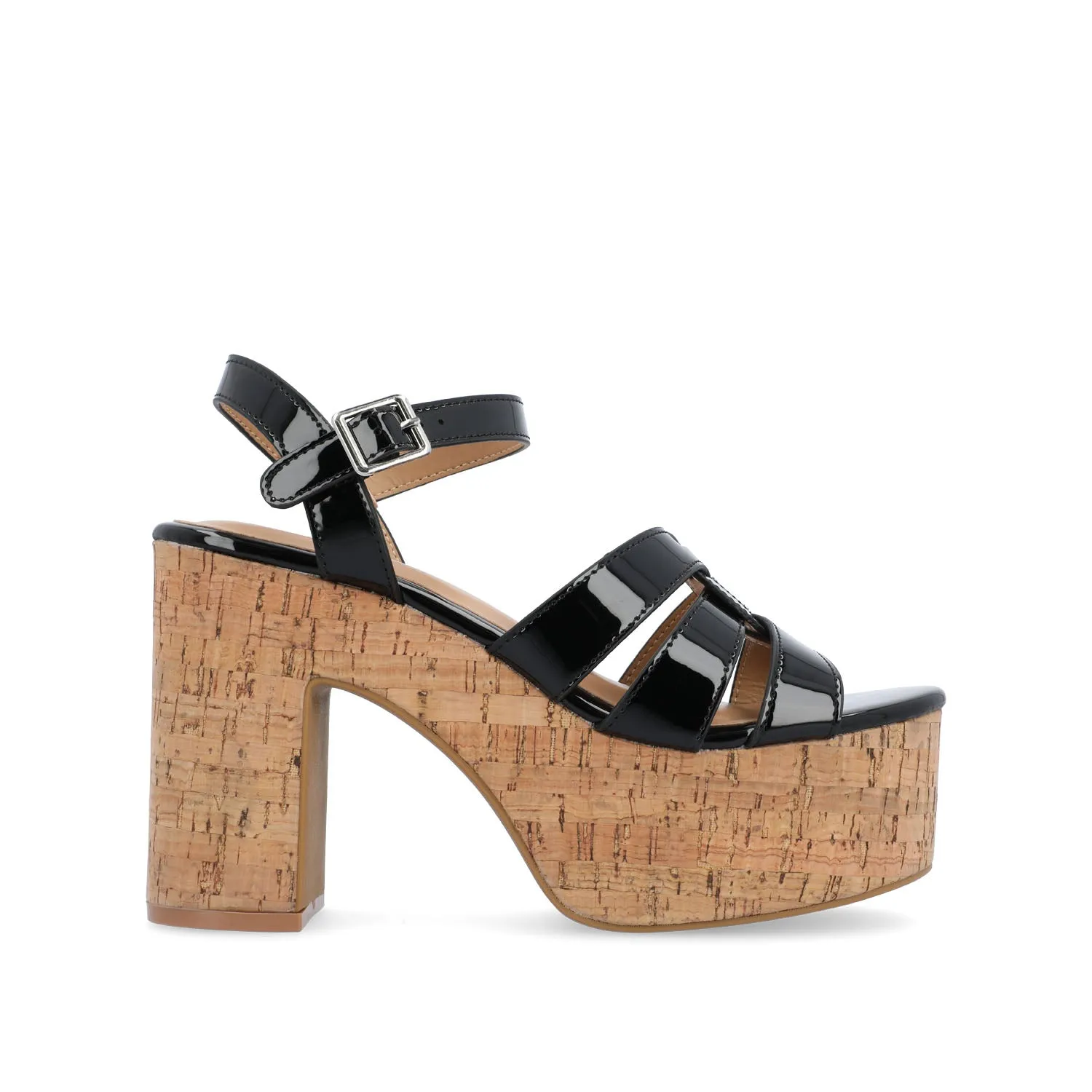 JANIA BLOCK HEELED SANDALS IN PATENT travel light