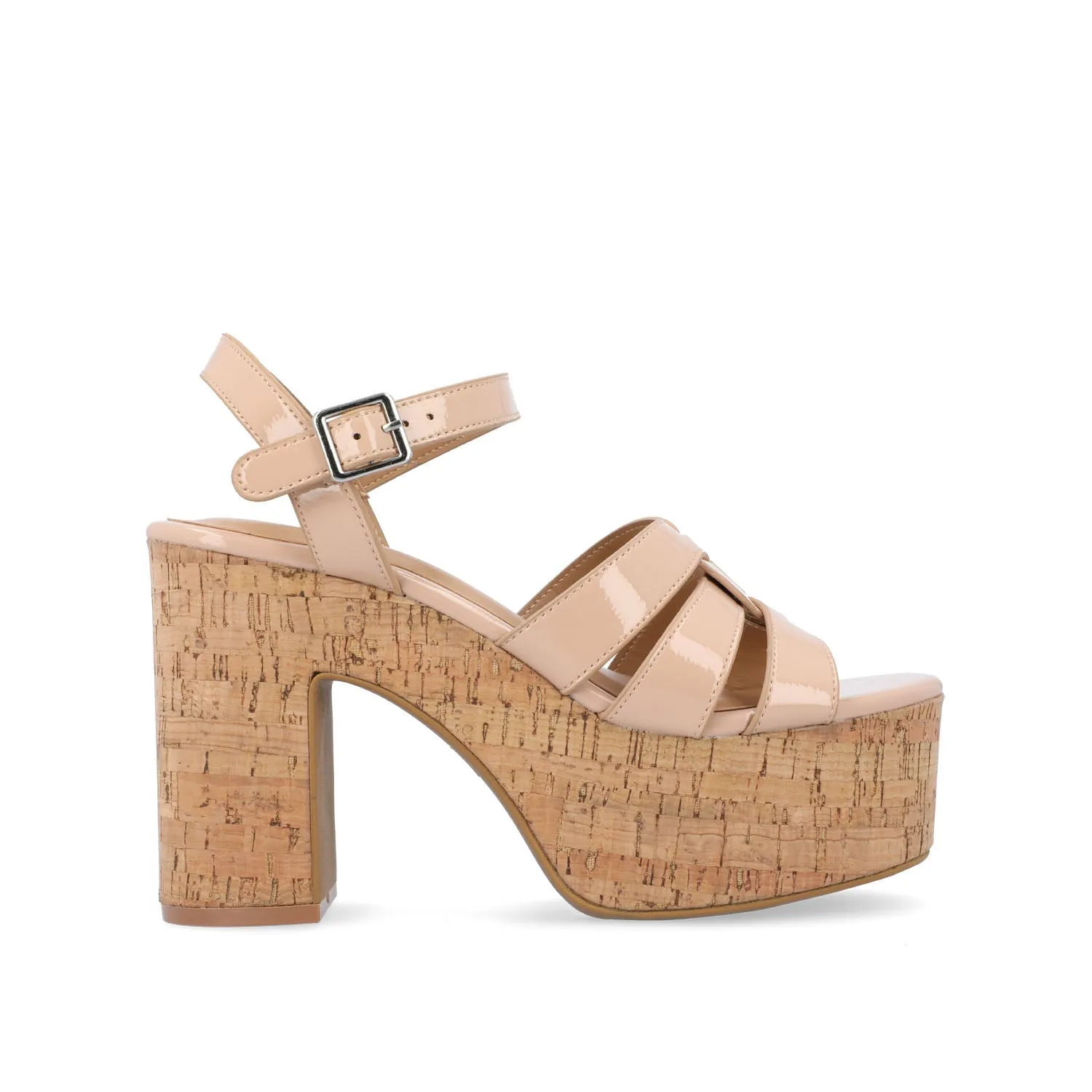 JANIA BLOCK HEELED SANDALS IN PATENT travel light
