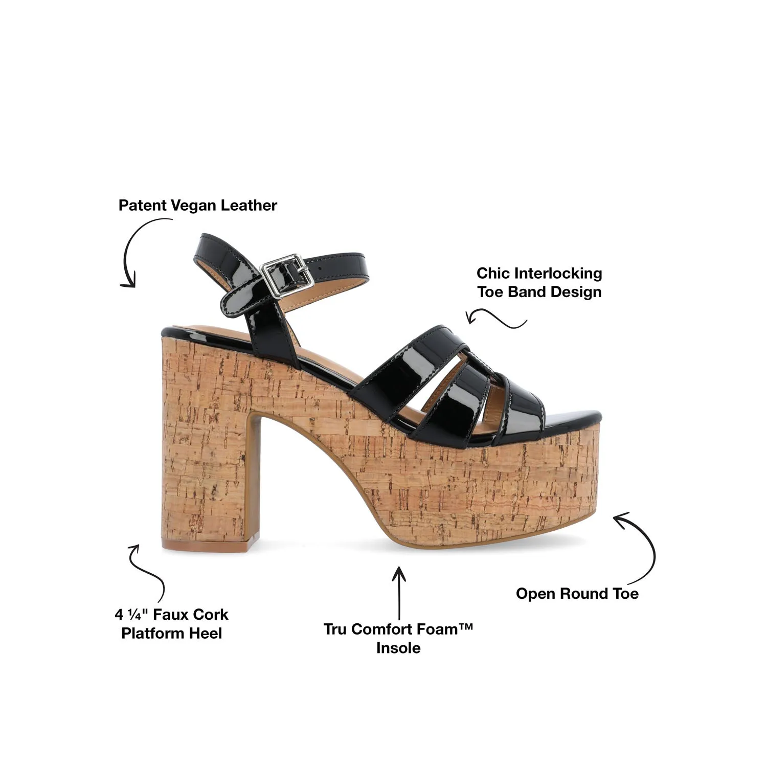 JANIA BLOCK HEELED SANDALS IN PATENT travel light