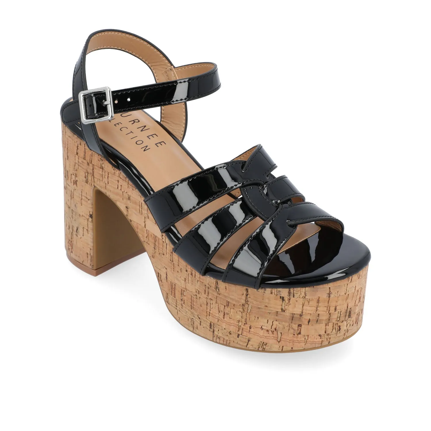 JANIA BLOCK HEELED SANDALS IN PATENT travel light