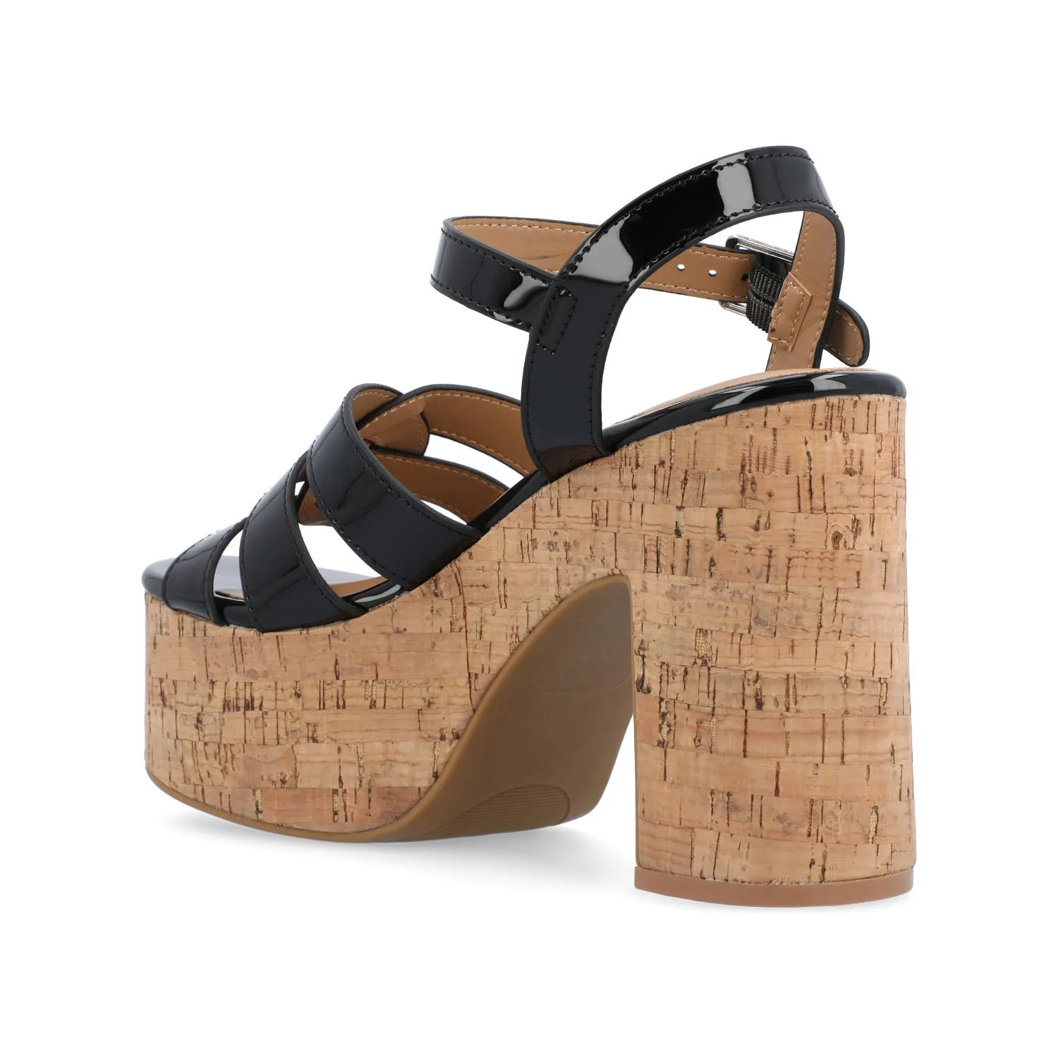 JANIA BLOCK HEELED SANDALS IN PATENT travel light
