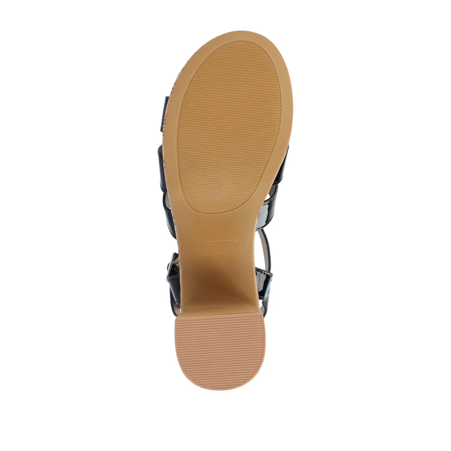 JANIA BLOCK HEELED SANDALS IN PATENT travel light