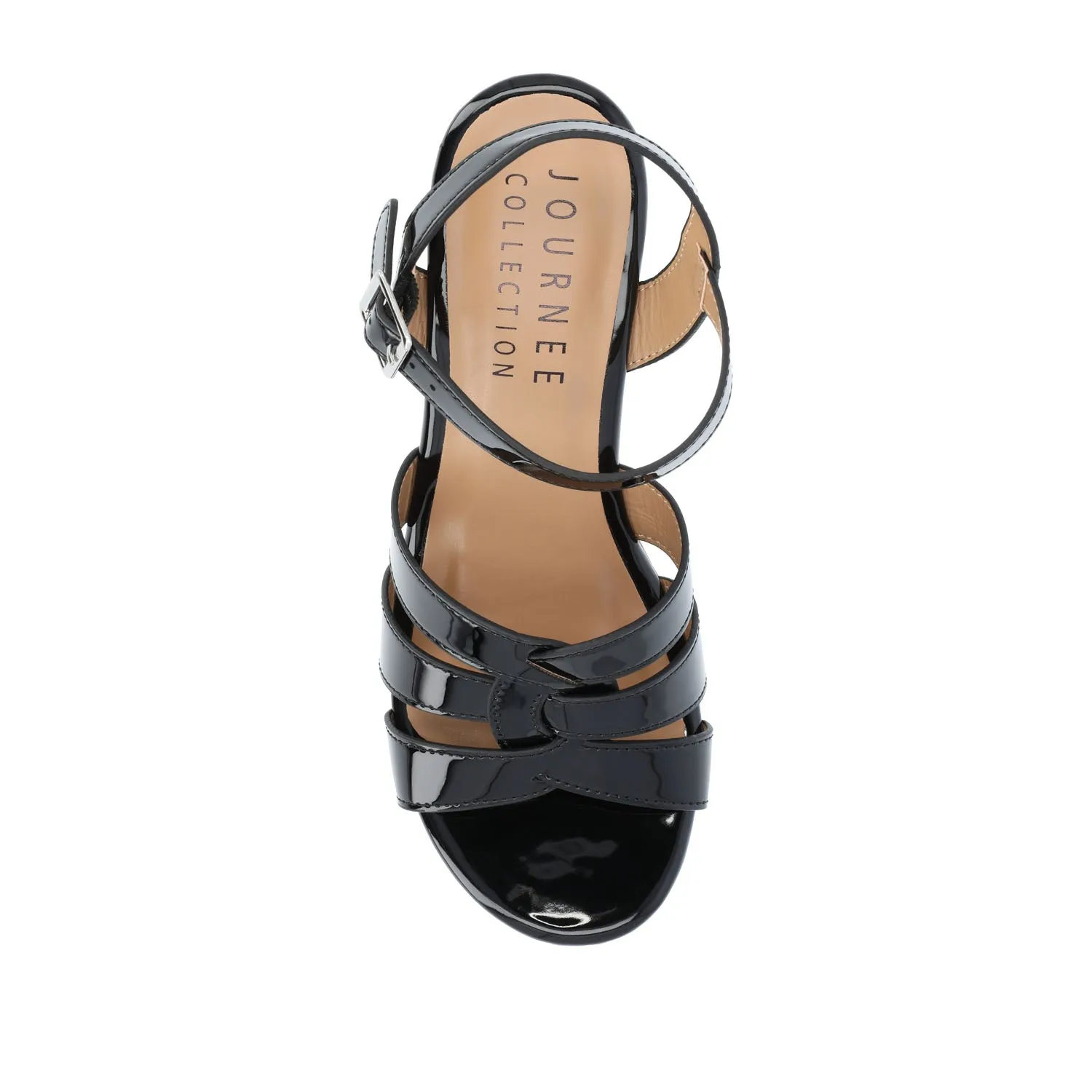 JANIA BLOCK HEELED SANDALS IN PATENT travel light