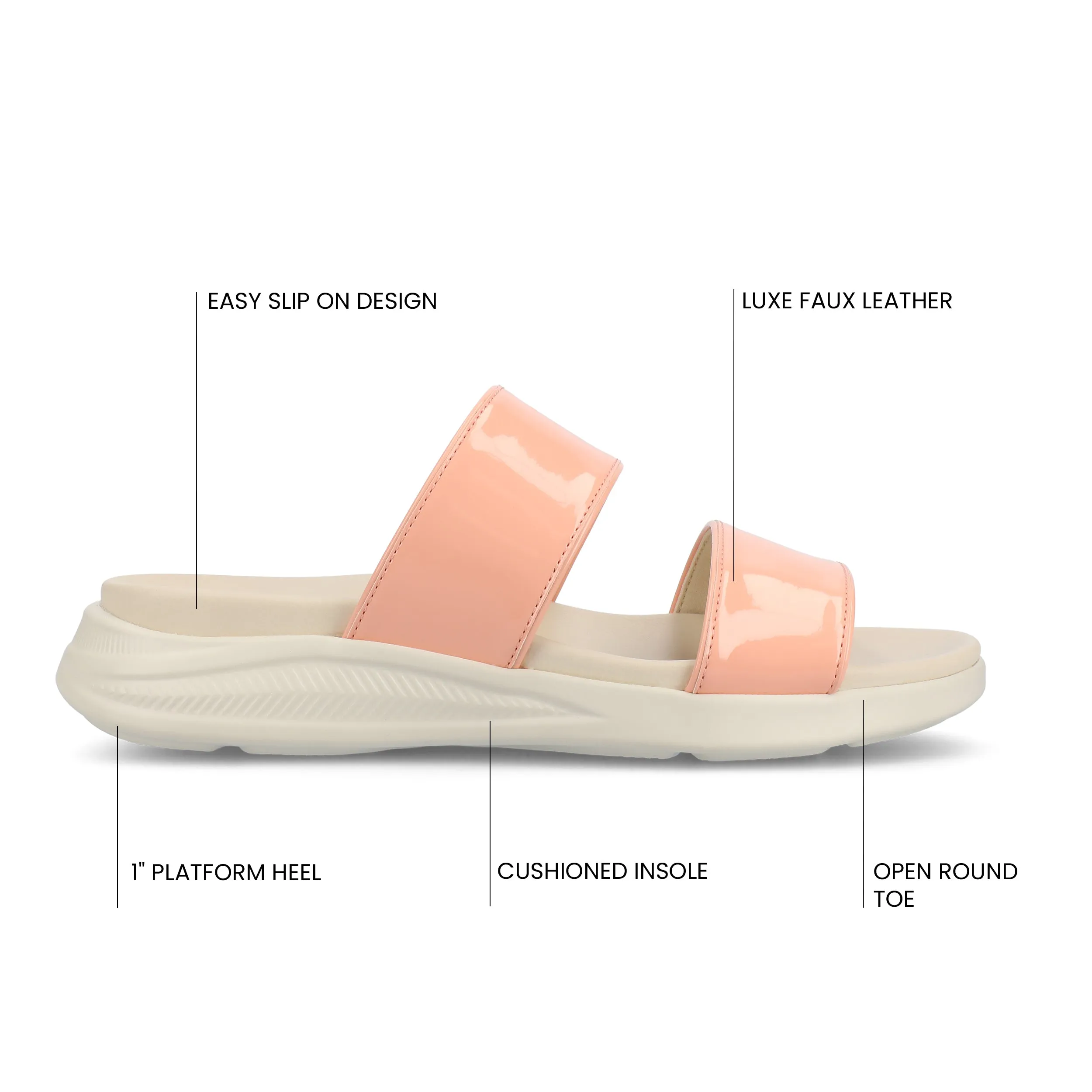 JANIS SLIP ON SANDALS IN PATENT shock pad