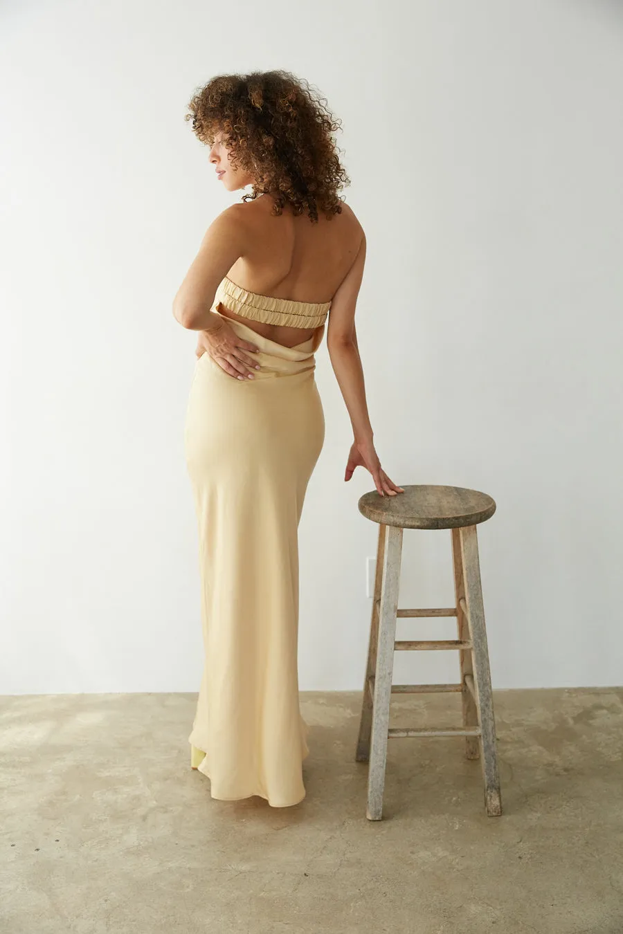 Jayla Strapless Open Back Maxi Dress silk touch