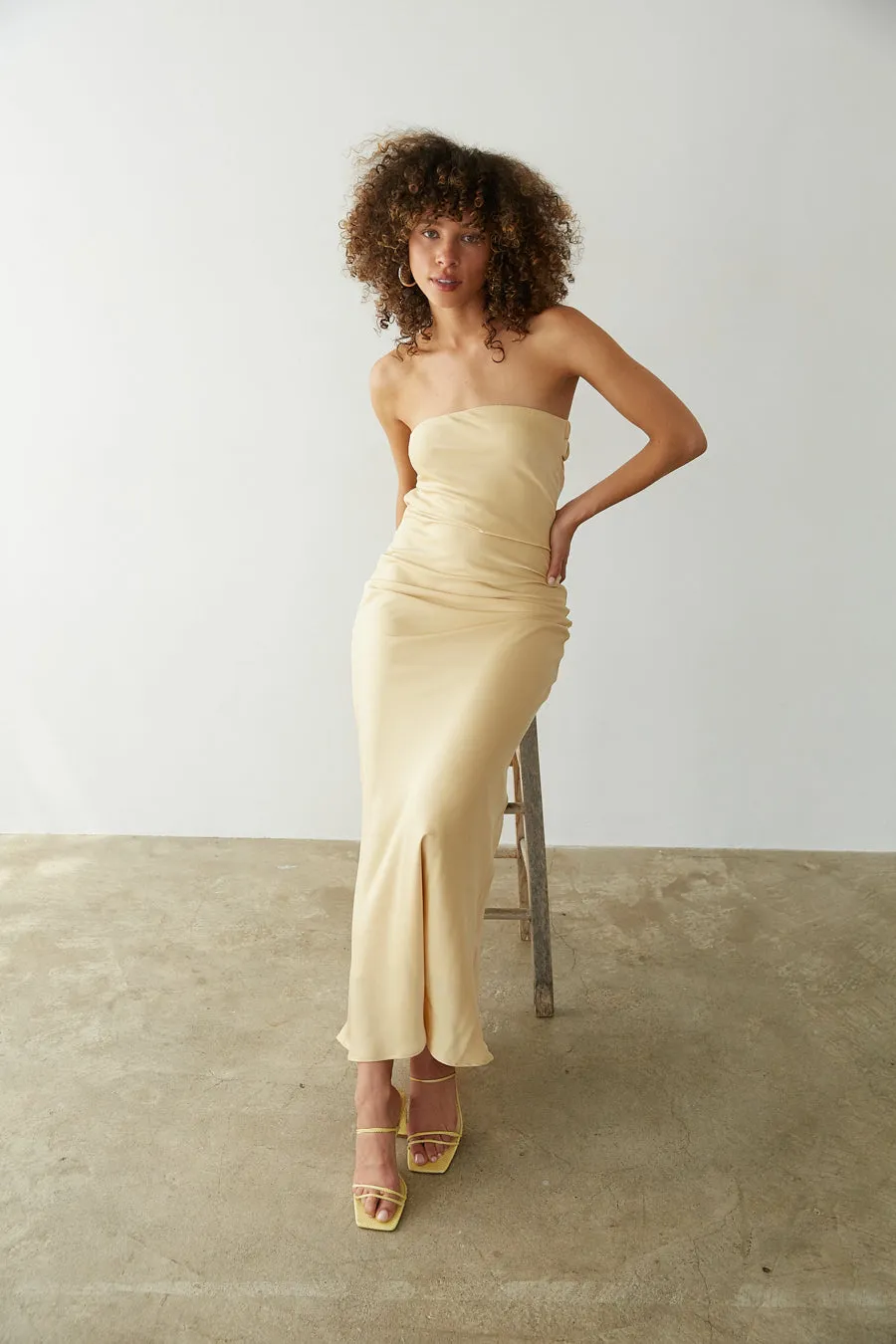 Jayla Strapless Open Back Maxi Dress silk touch