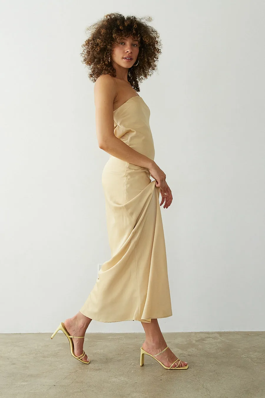 Jayla Strapless Open Back Maxi Dress silk touch