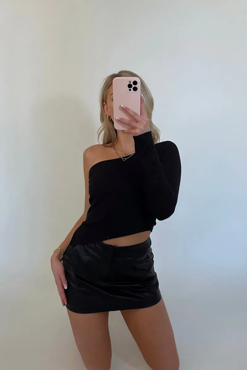 Jaylen Faux Leather Mini Skort structured tail