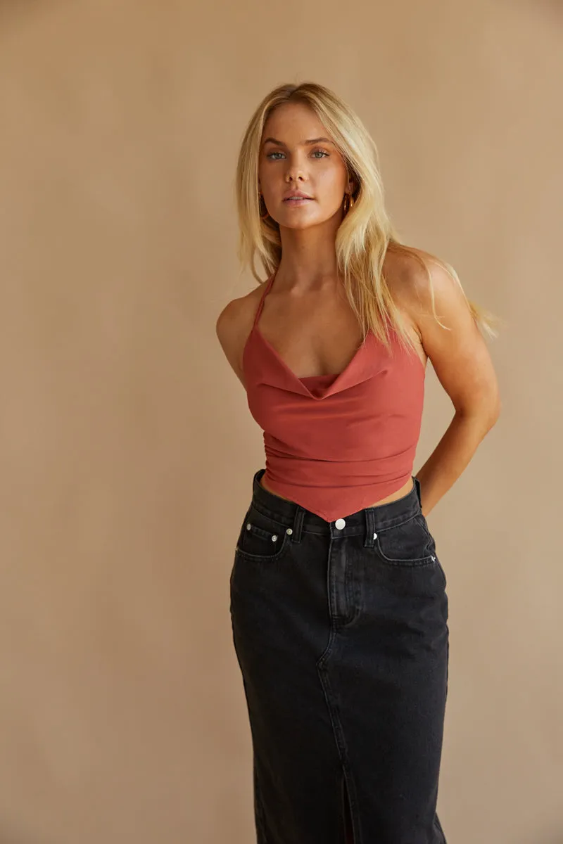 Jenna Cowl Neck Halter Top french feel