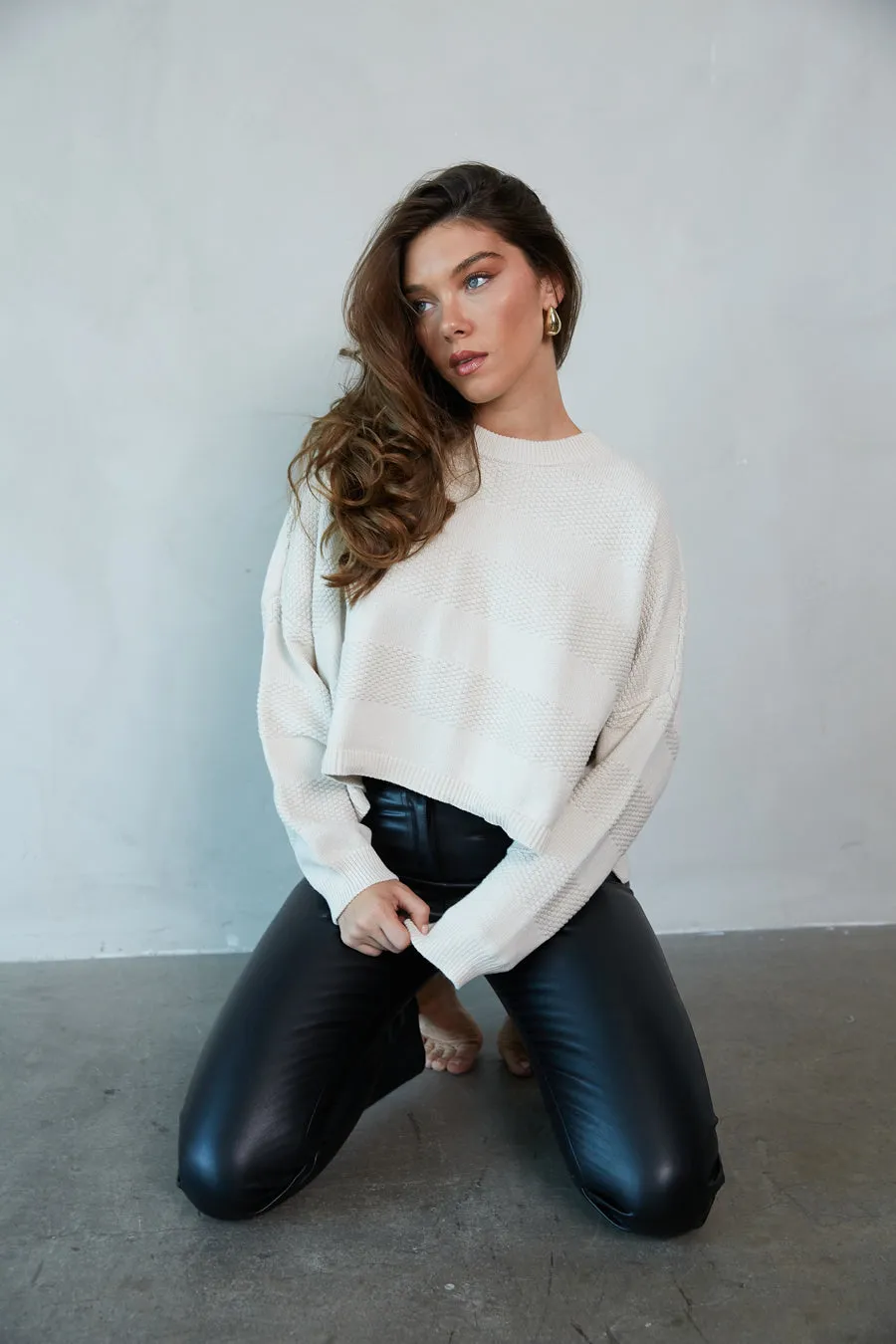 Jess Tonal Striped Knit Cropped Sweater photo skin