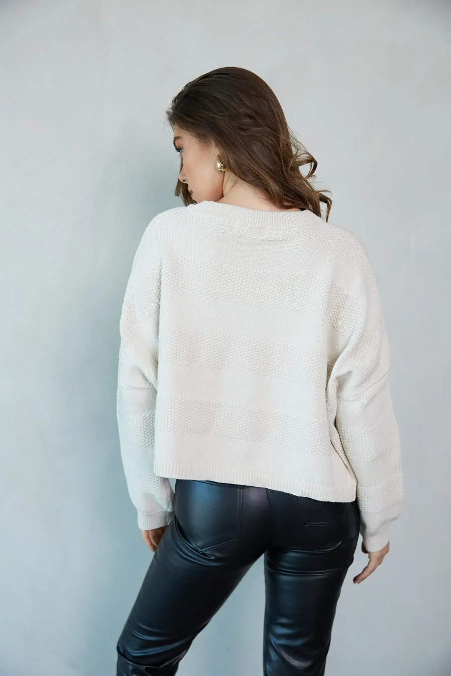 Jess Tonal Striped Knit Cropped Sweater photo skin