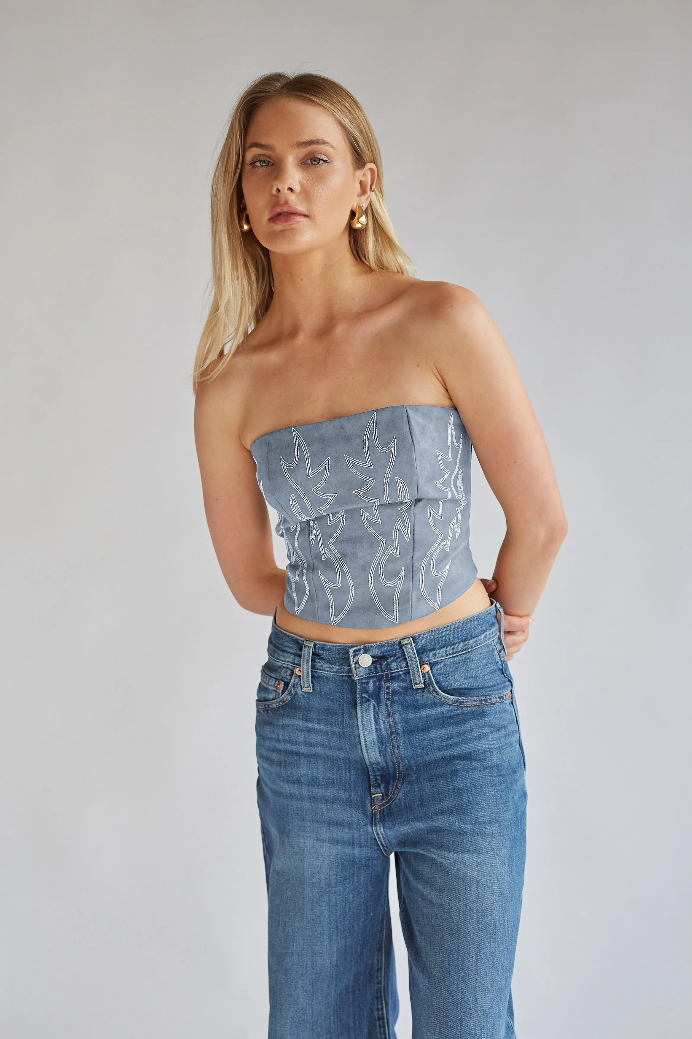 Jesse Strapless Faux Leather Western Corset skin ease