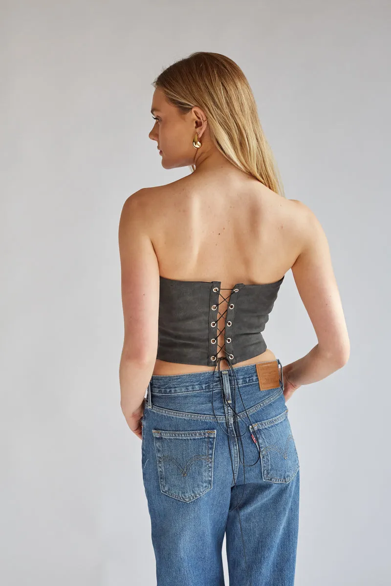 Jesse Strapless Faux Leather Western Corset skin ease