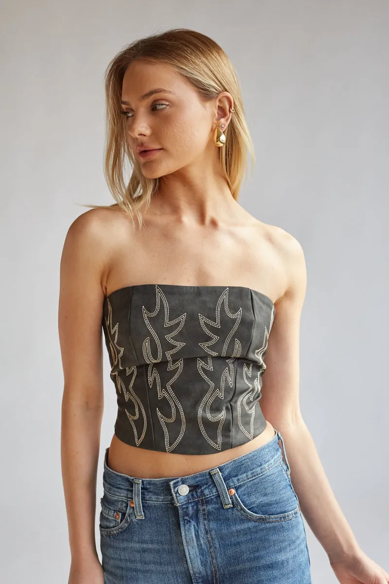 Jesse Strapless Faux Leather Western Corset skin ease