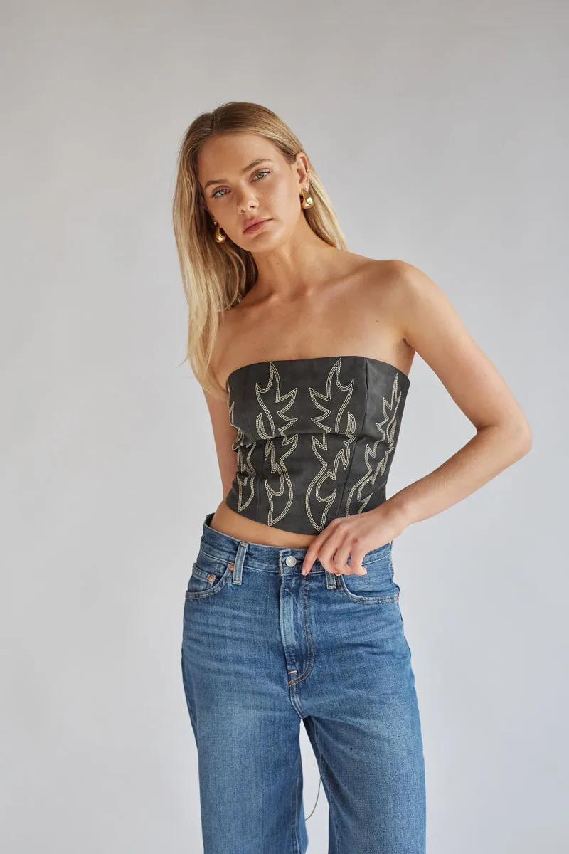 Jesse Strapless Faux Leather Western Corset skin ease