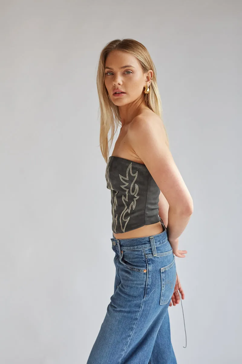 Jesse Strapless Faux Leather Western Corset skin ease