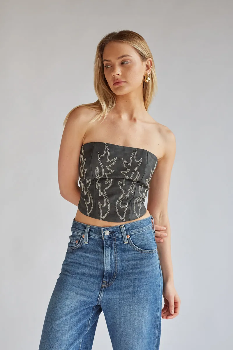 Jesse Strapless Faux Leather Western Corset skin ease