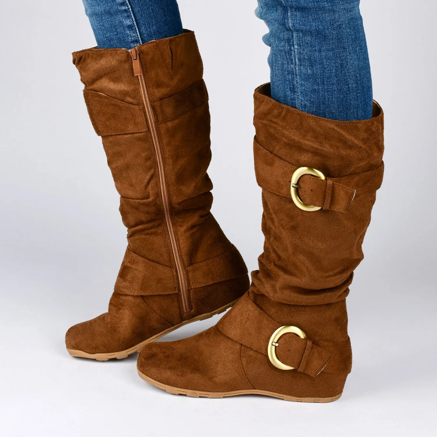 JESTER KNEE HIGH BOOTS IN FAUX SUEDE farm vibe