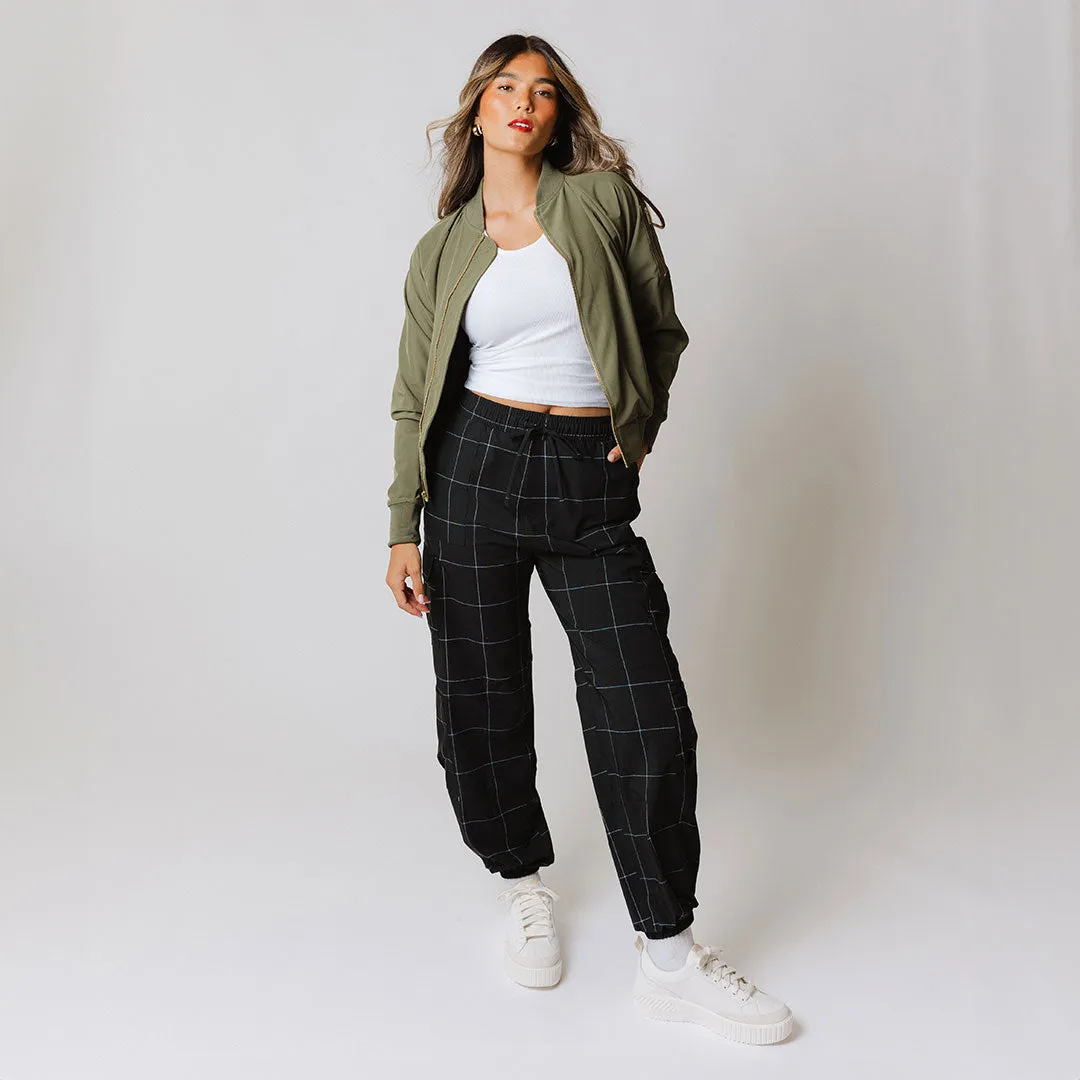 Jetsetter Cargo Joggers, Black Windowpane hoodie set