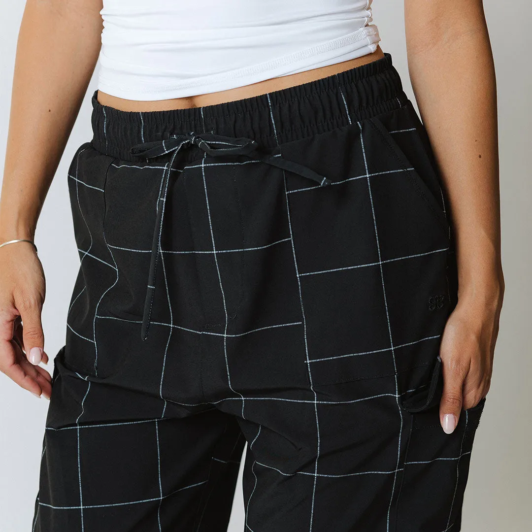Jetsetter Cargo Joggers, Black Windowpane hoodie set