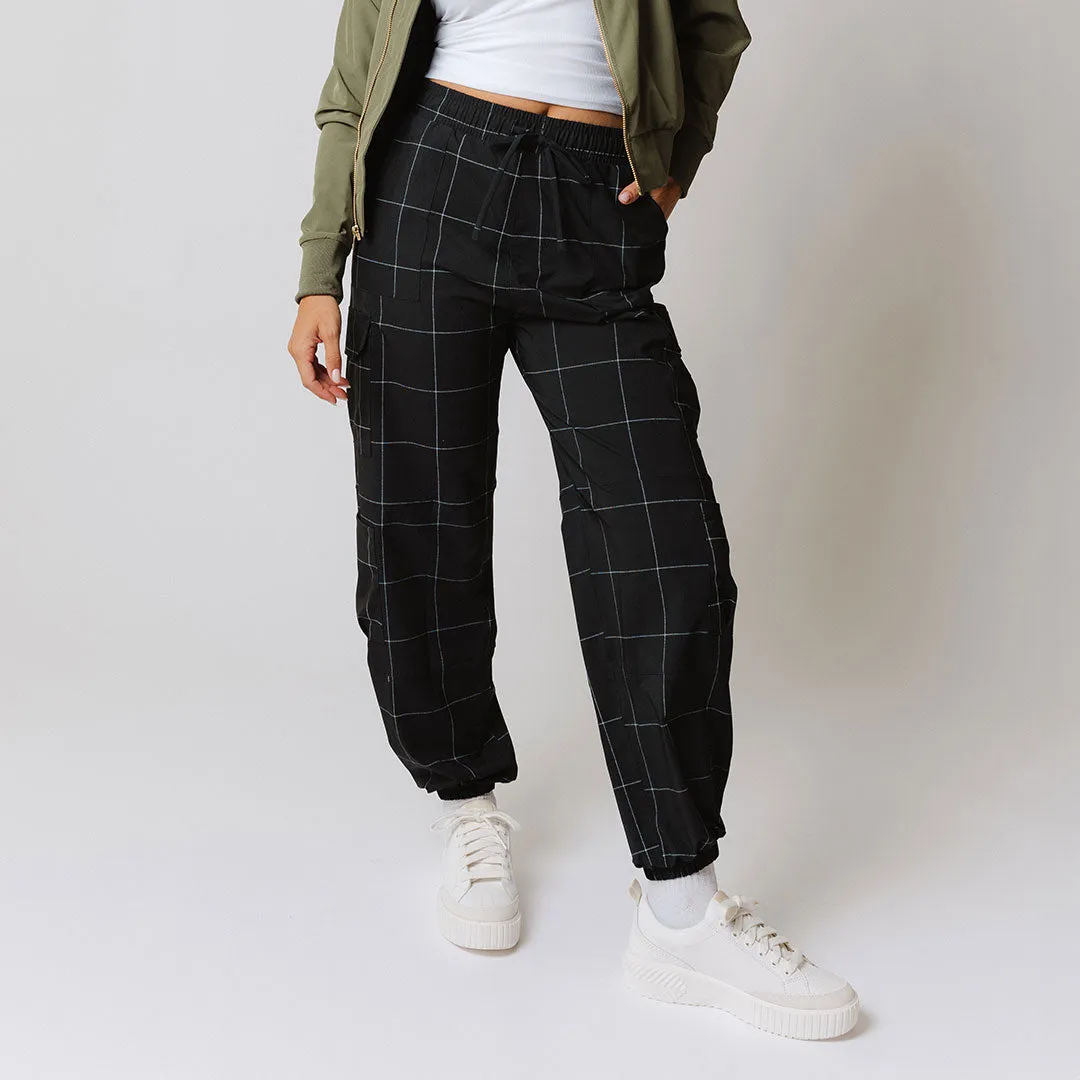 Jetsetter Cargo Joggers, Black Windowpane hoodie set