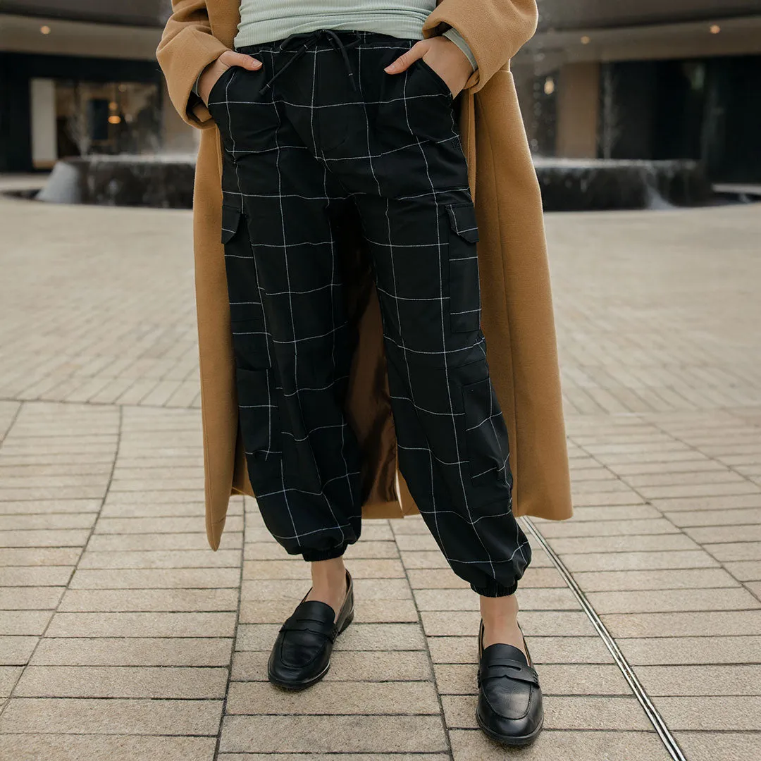 Jetsetter Cargo Joggers, Black Windowpane hoodie set