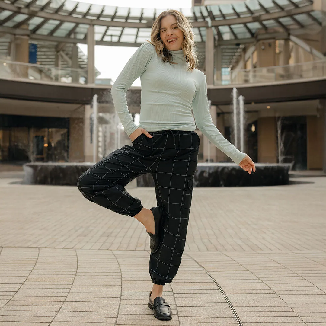Jetsetter Cargo Joggers, Black Windowpane hoodie set