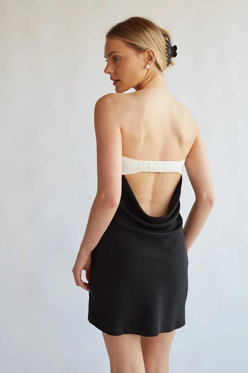 Josie Strapless Open Back Mini Dress pose queen