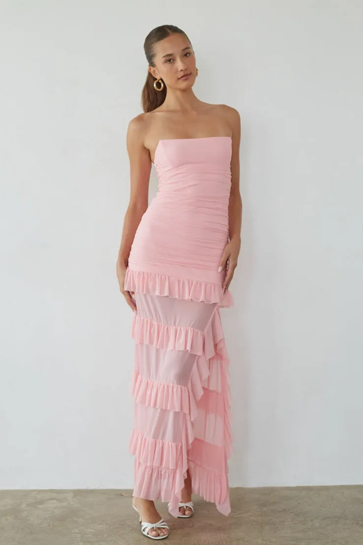 Joss Mesh Ruffle Maxi Dress grab go