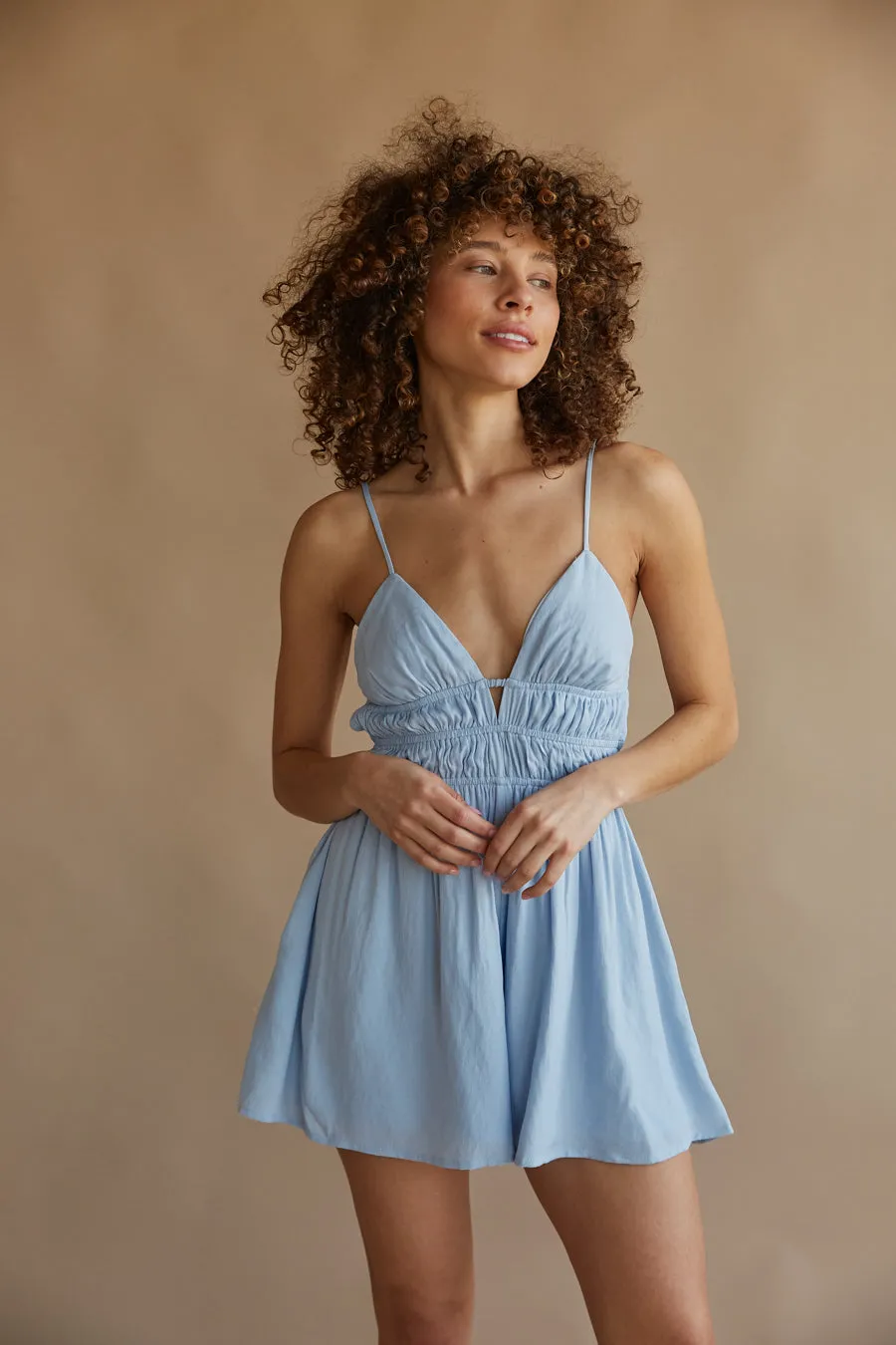 Joy Open Back Babydoll Romper date style