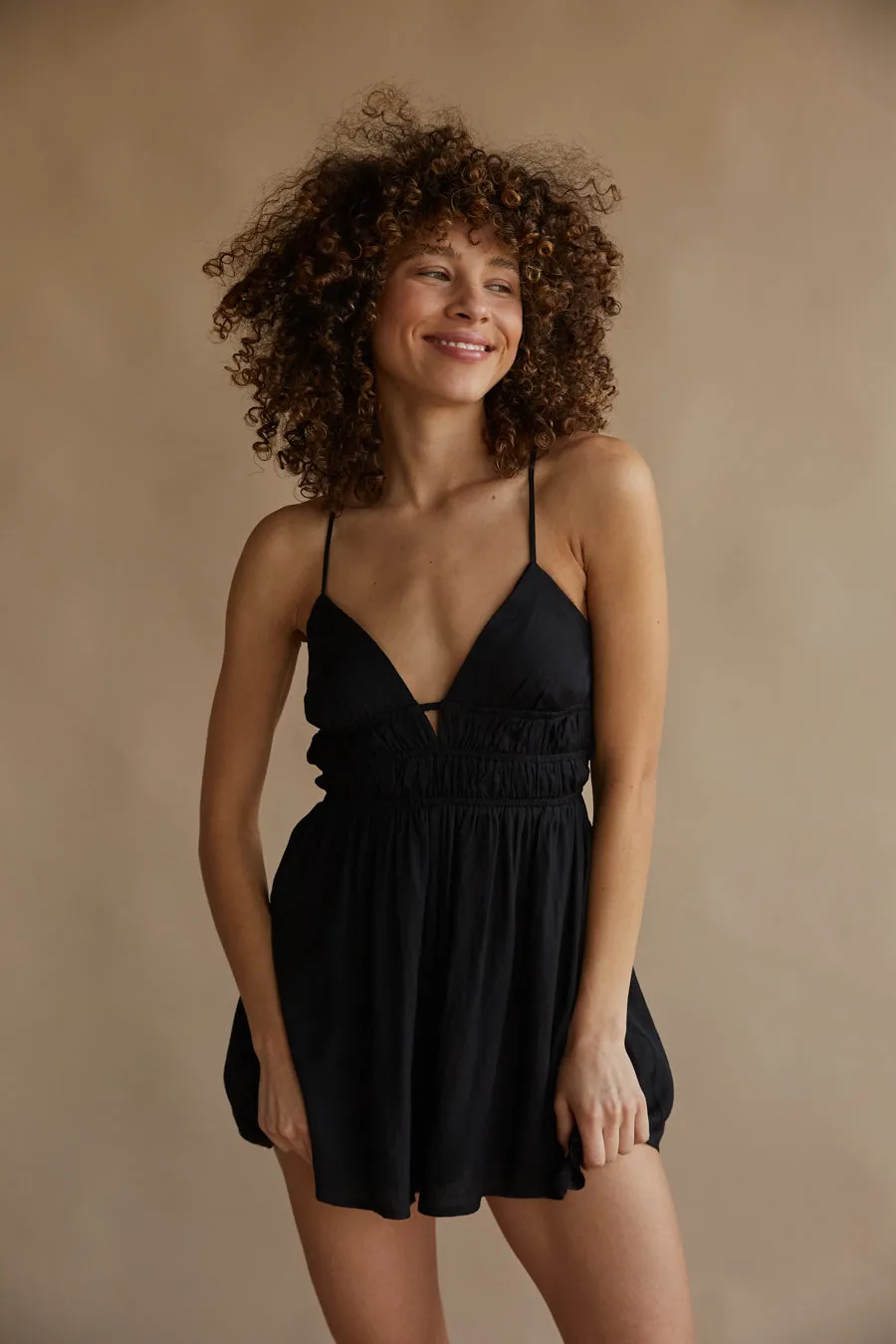Joy Open Back Babydoll Romper date style