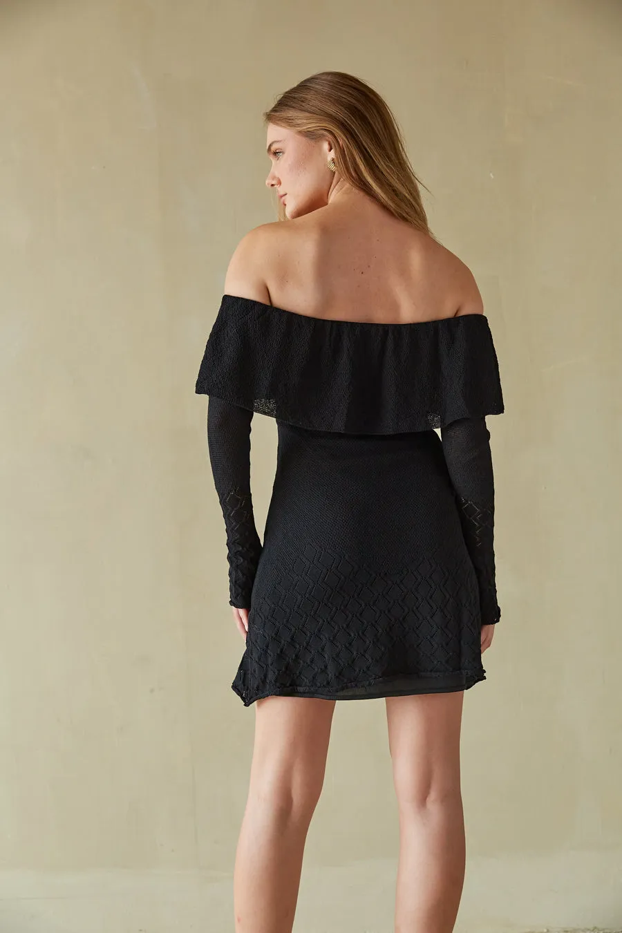 Julia Off the Shoulder Ruffle Sweater Mini Dress pure tone
