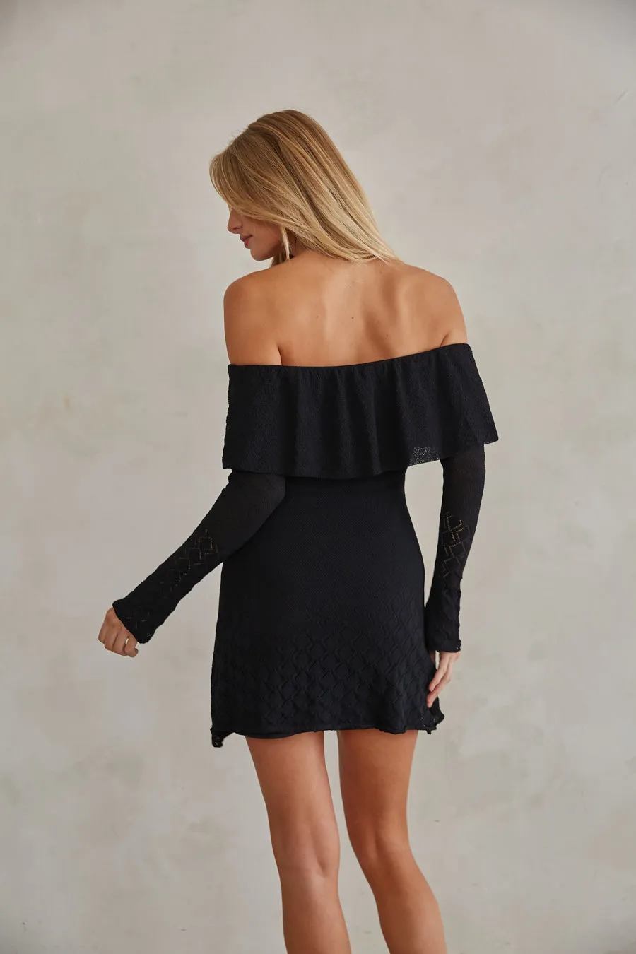 Julia Off the Shoulder Ruffle Sweater Mini Dress pure tone