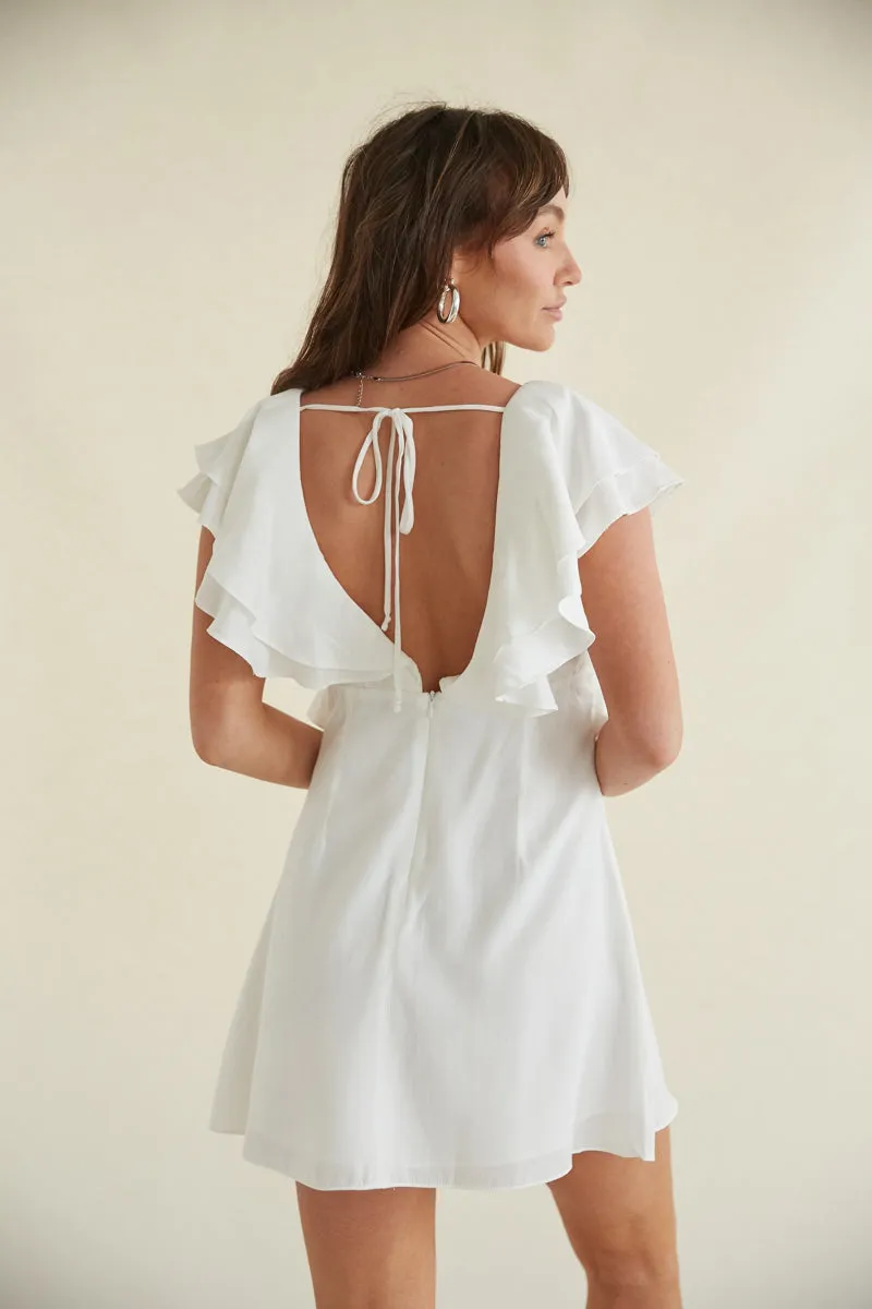 Junie Open Back Flutter Sleeve Mini Dress work fit