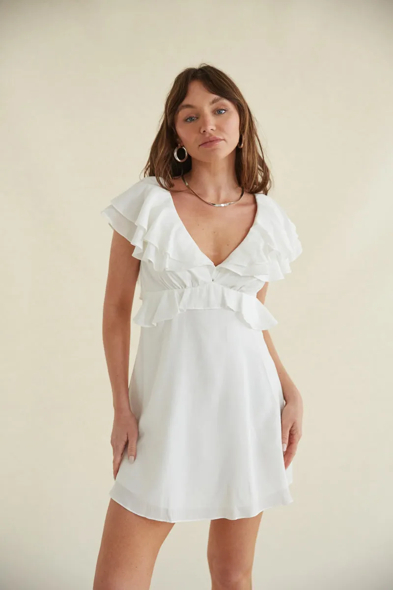 Junie Open Back Flutter Sleeve Mini Dress work fit